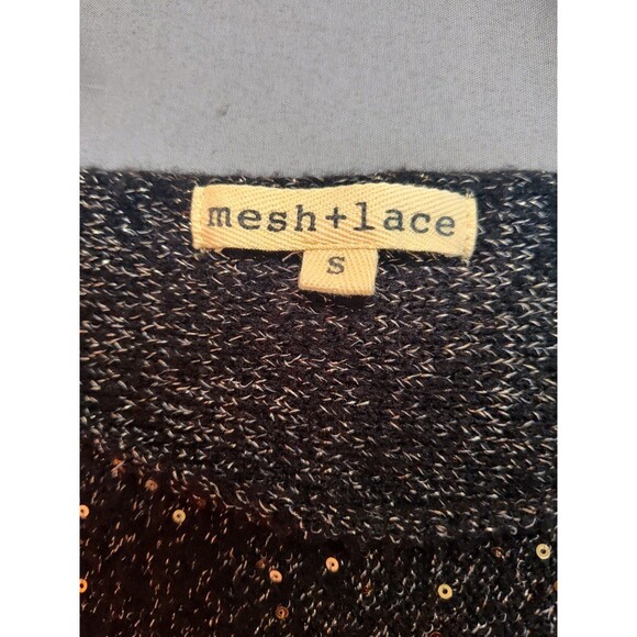 Women's Mesh and Lace Oversized Shimmer Sweater Small Black Gold - Picture 4 of 5